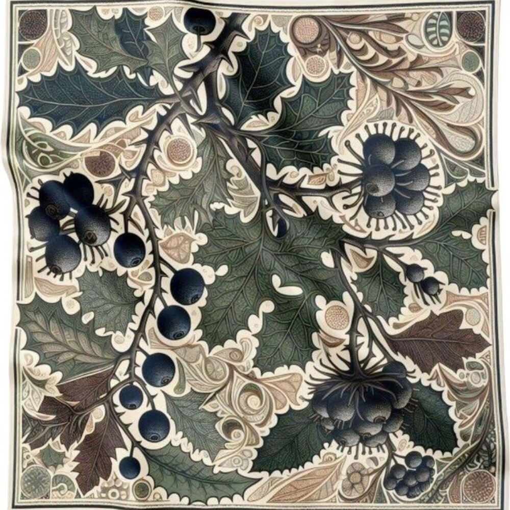 NWT Artifact Silk Scarf "Blueberries" William Morris Arts & Crafts